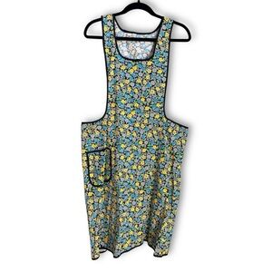 Vintage 1960’s Kitchen/Canning Apron in Colorful Blue/Yellow Floral Print EUC
